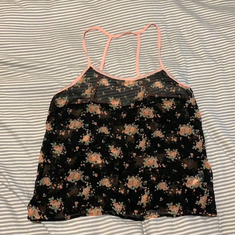 Sheer floral tank with double strap back size L 3/$20